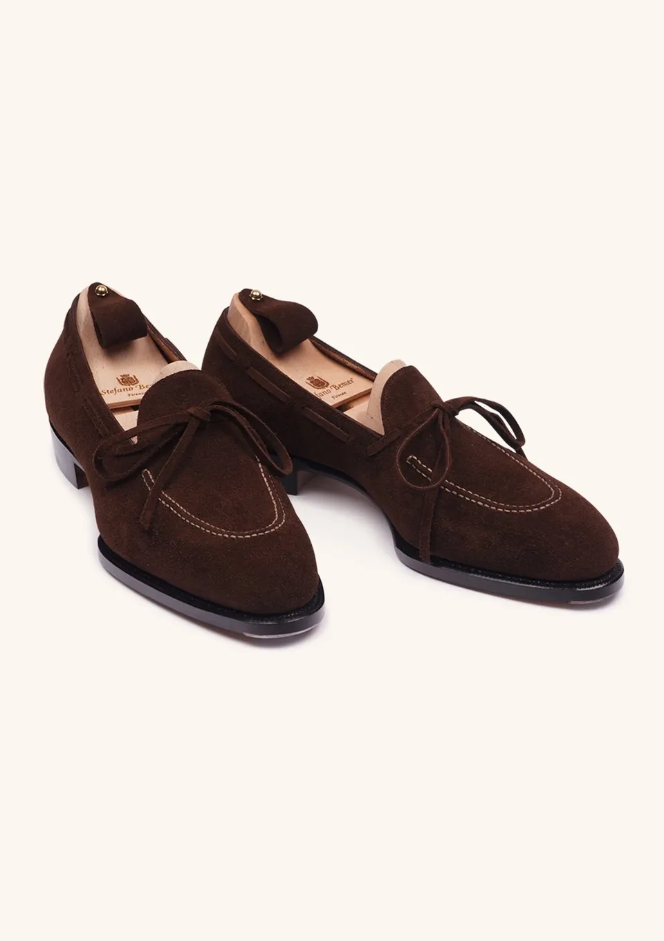 Stefano Bemer Loafers T1325 mocassini camoscio marrone fiocco