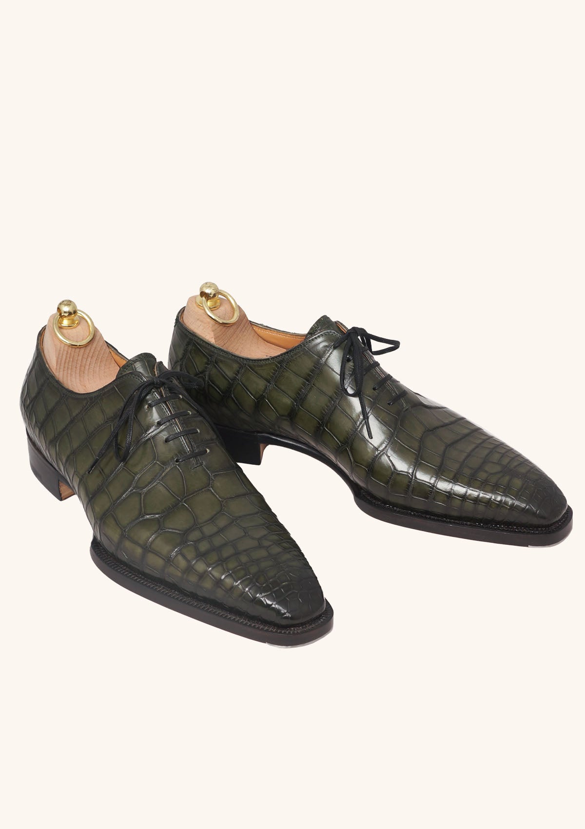 Stefano Bemer Oxfords T6312 scarpe verdi wholecut alligatore
