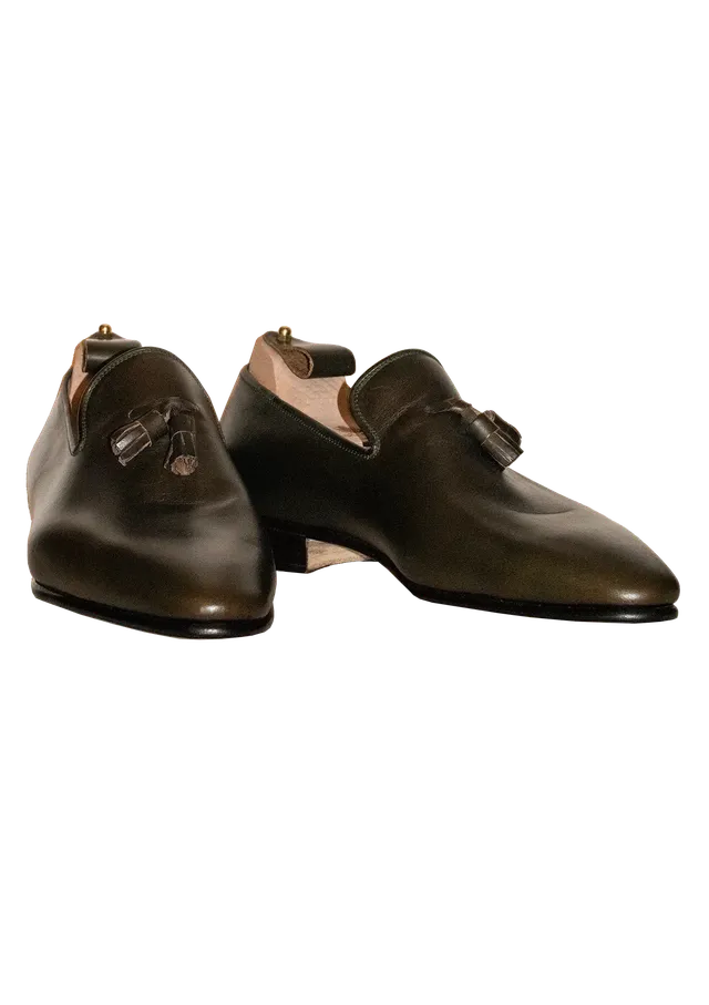 Stefano Bemer C1216 mocassini nappine verde oliva pelle