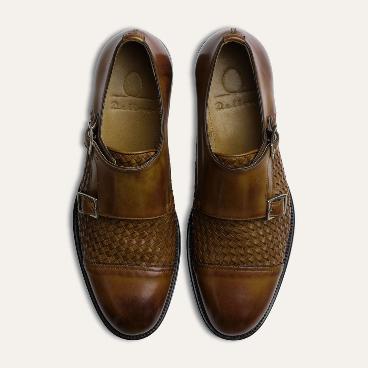 Dellovo Sannazzaro monk strap uomo tan intrecciato