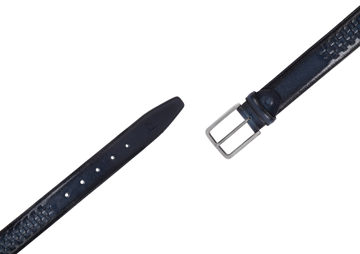 Dellovo Spera cintura intreccio pelle blu