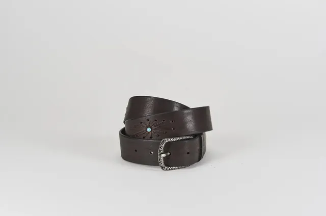 Sandro Barbera 011 35 Cintura Cuoio Moro Pietre Turchesi 3,5 cm