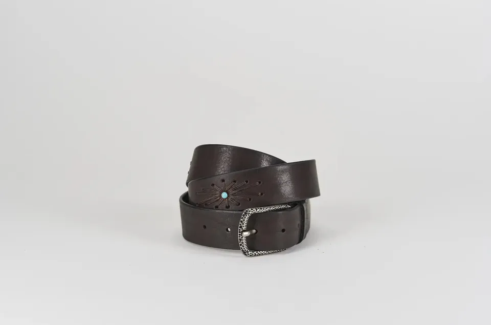 Sandro Barbera 011 35 Cintura Cuoio Moro Pietre Turchesi 3,5 cm