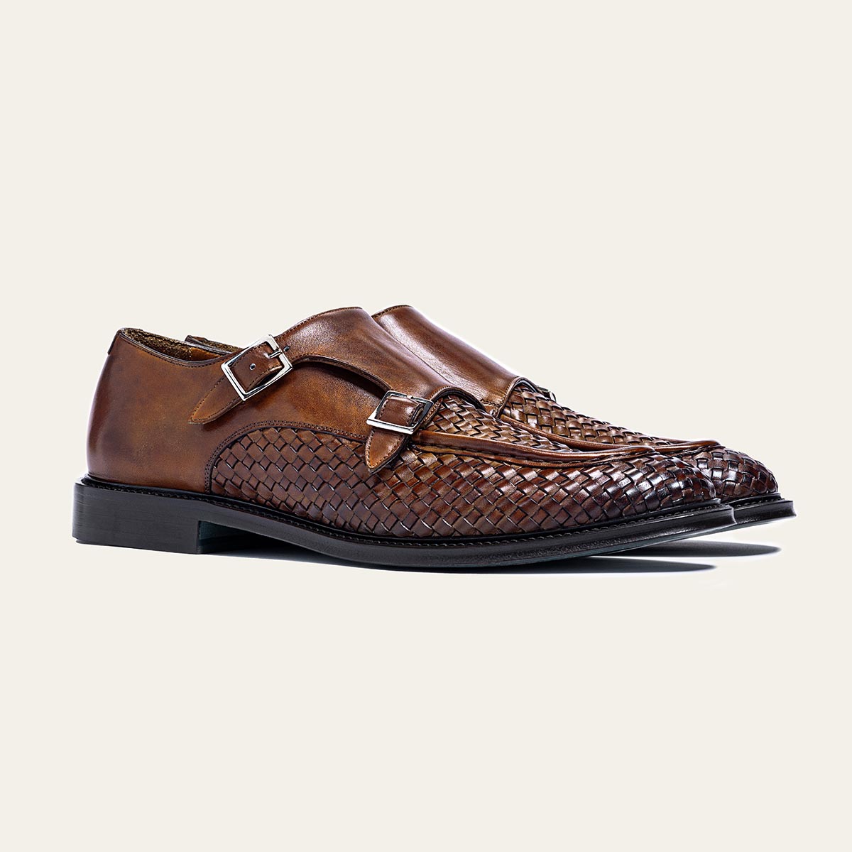 Dellovo Camerelle monk strap uomo siena intrecciato
