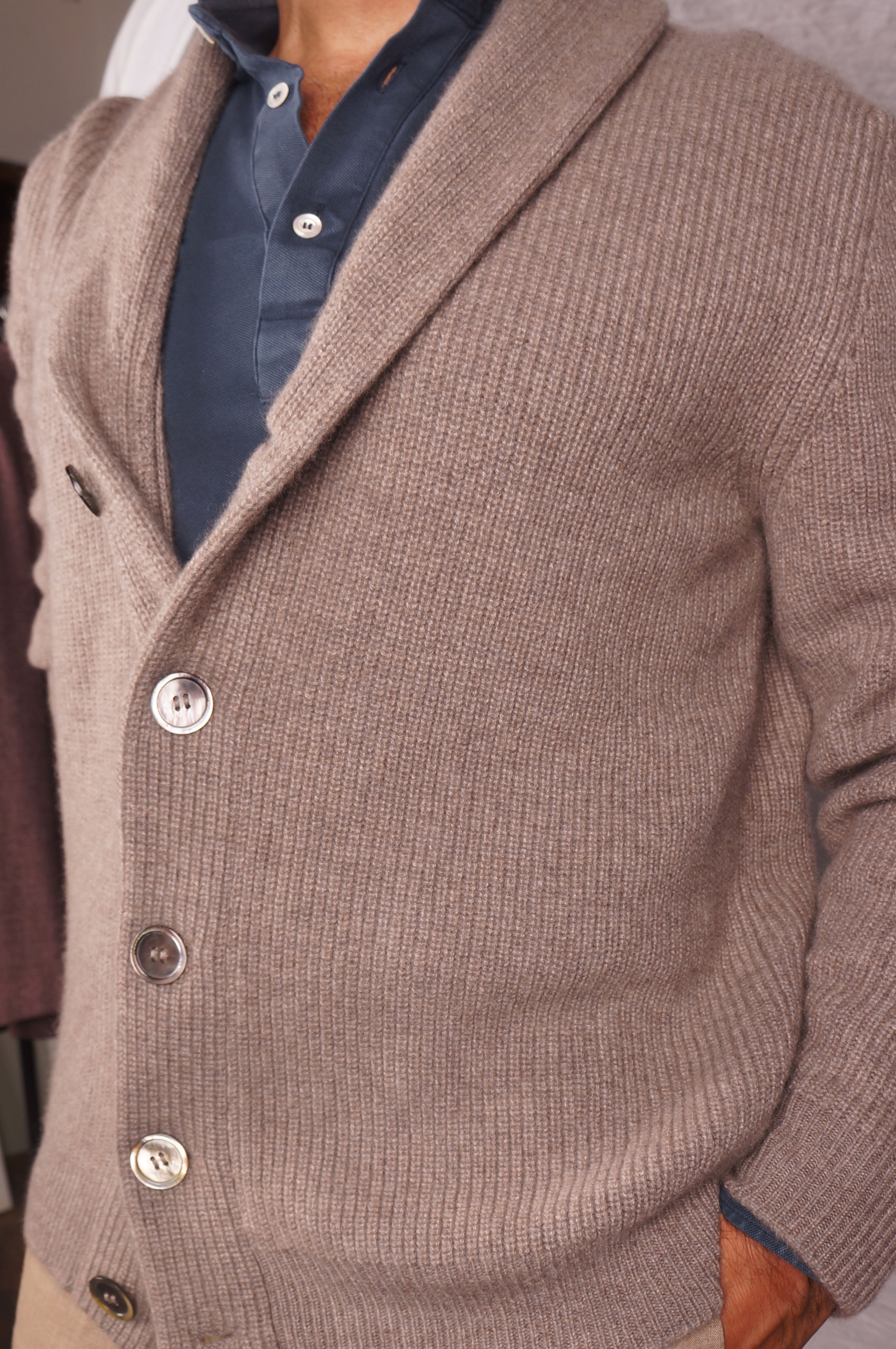 Stefano Bemer Knitwear cardigan cashmere tortora 50 Loro Piana