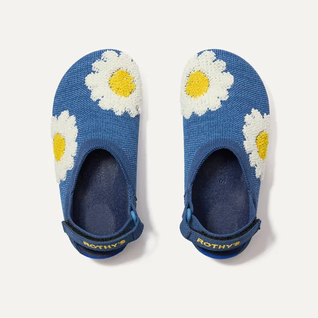 Rothy's The Kids Clog zoccoli bimbo Indigo Daisy blu fiori