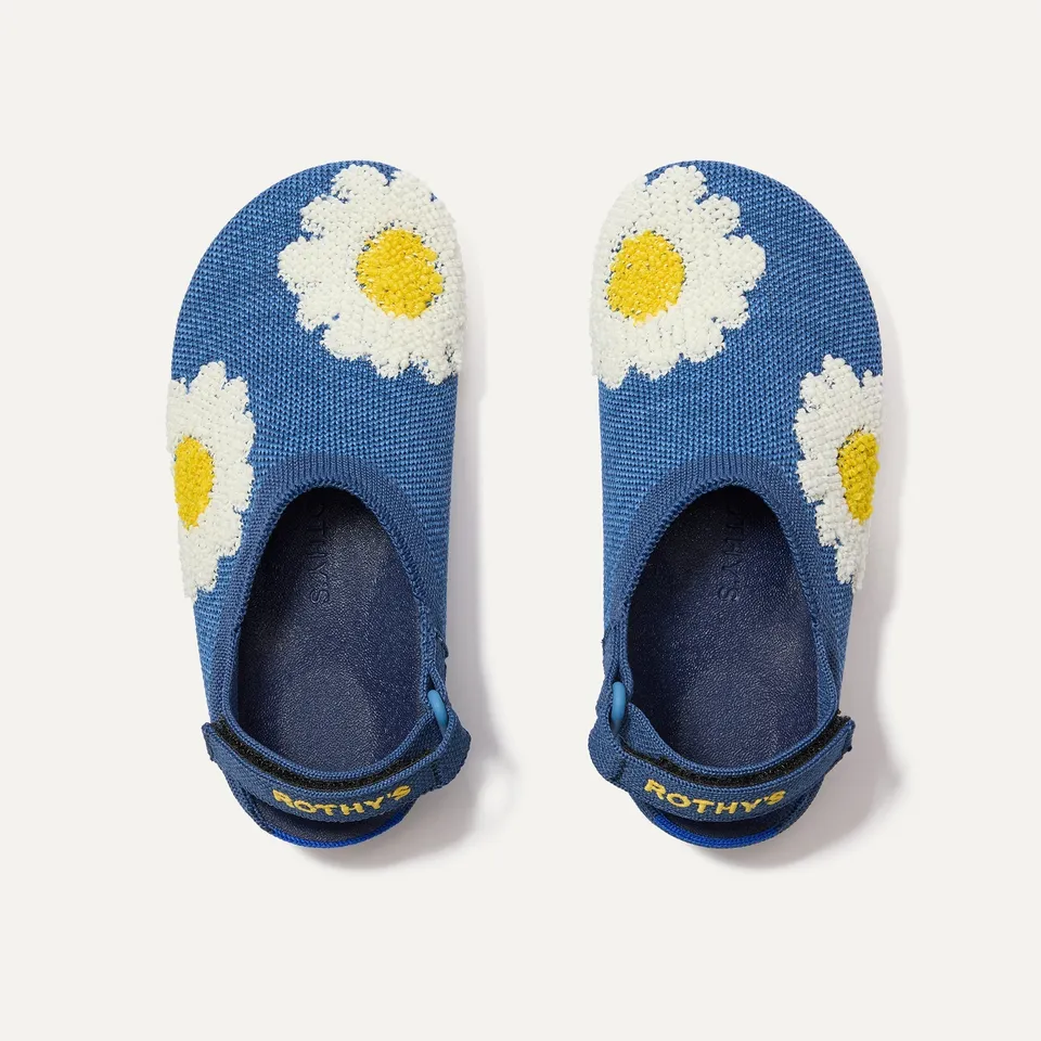 Rothy's The Kids Clog zoccoli bimbo Indigo Daisy blu fiori