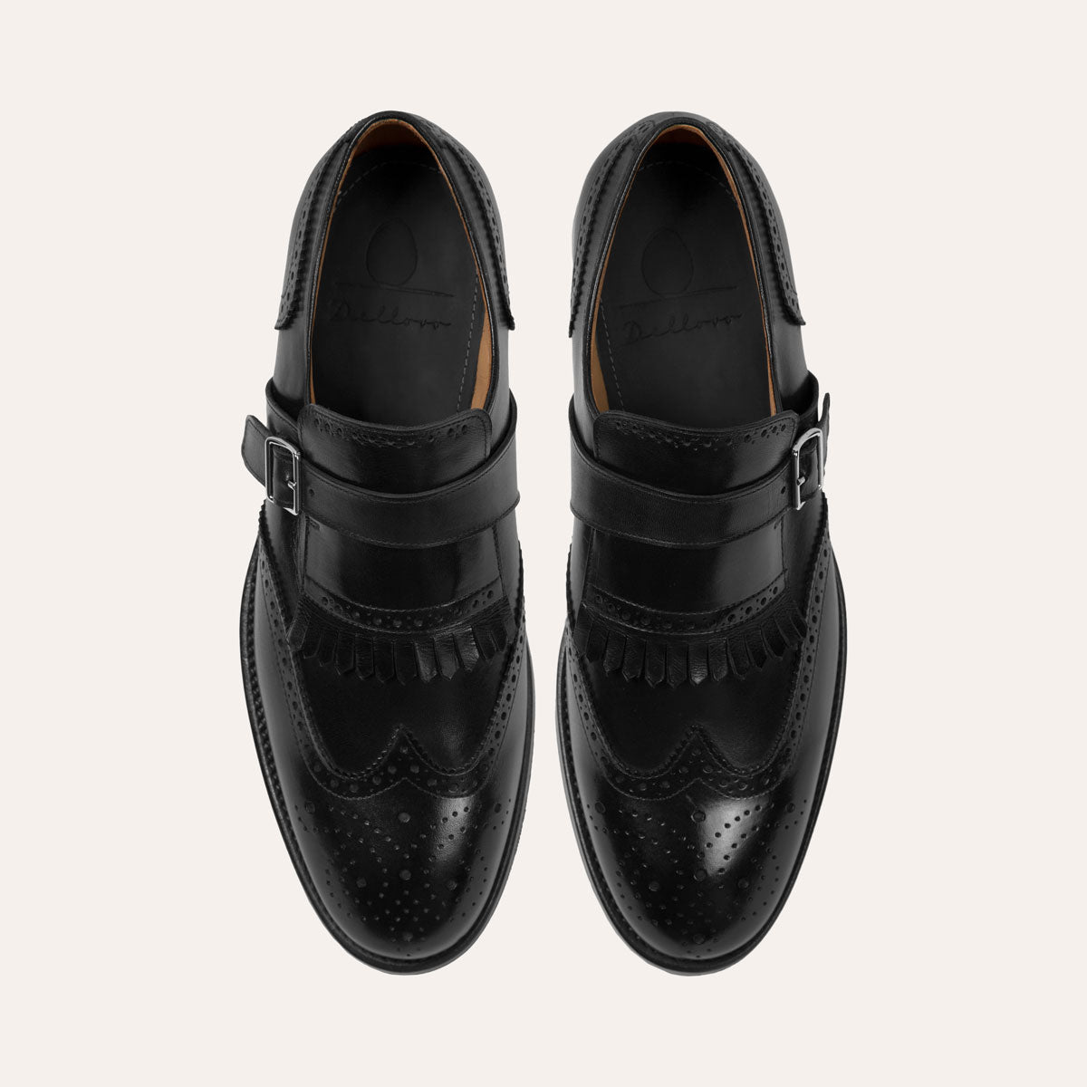 Dellovo Laes monk strap uomo pelle nero fibbia singola