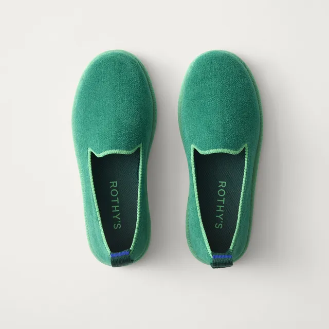 Rothy's Mini Loafer mocassini bambino verde peapod velluto