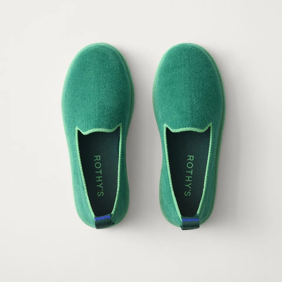 Rothy's Mini Loafer mocassini bambino verde peapod velluto