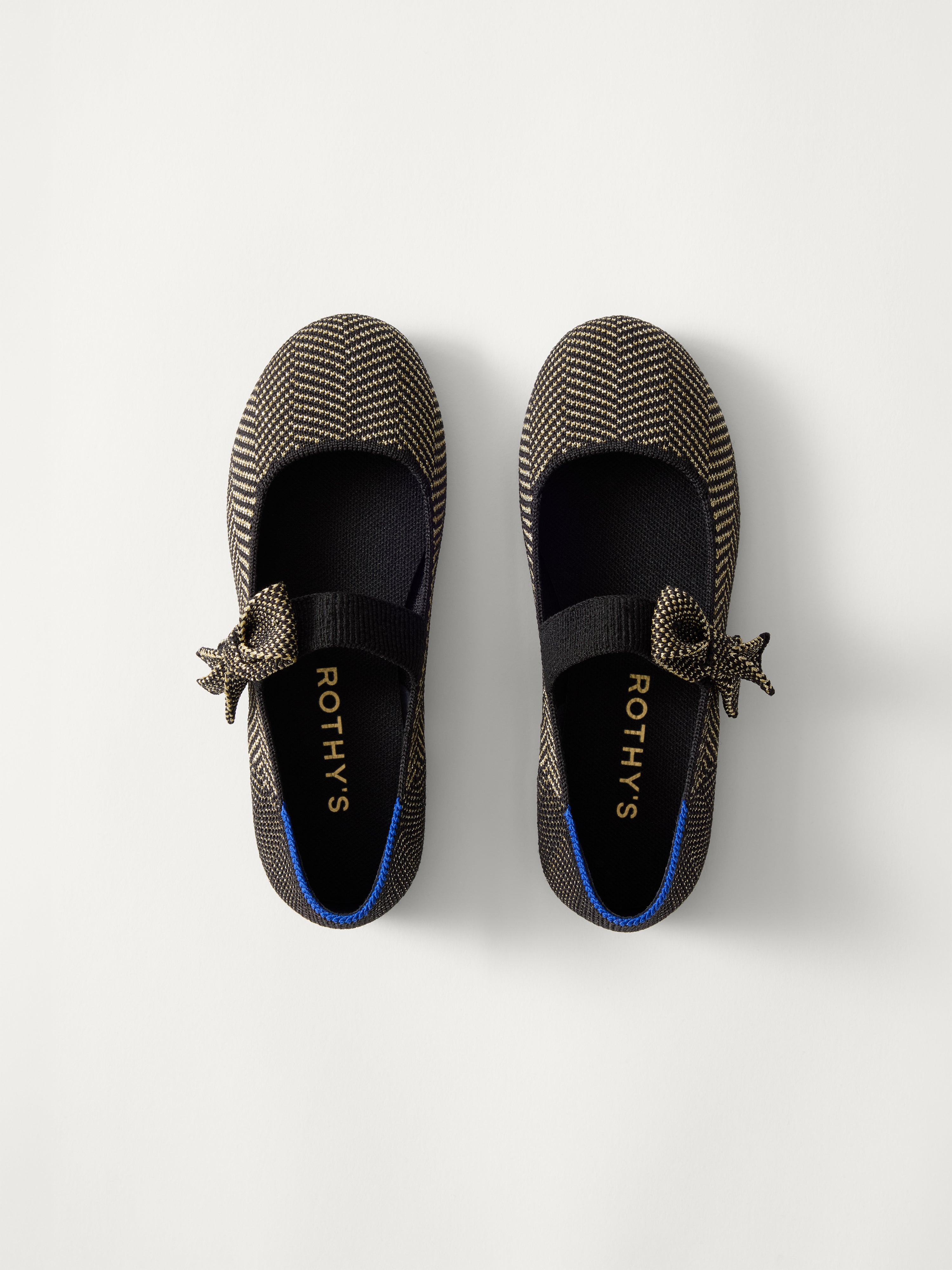Rothy's The Kids Tux Bow Mary Jane scarpe nero oro metallizzato