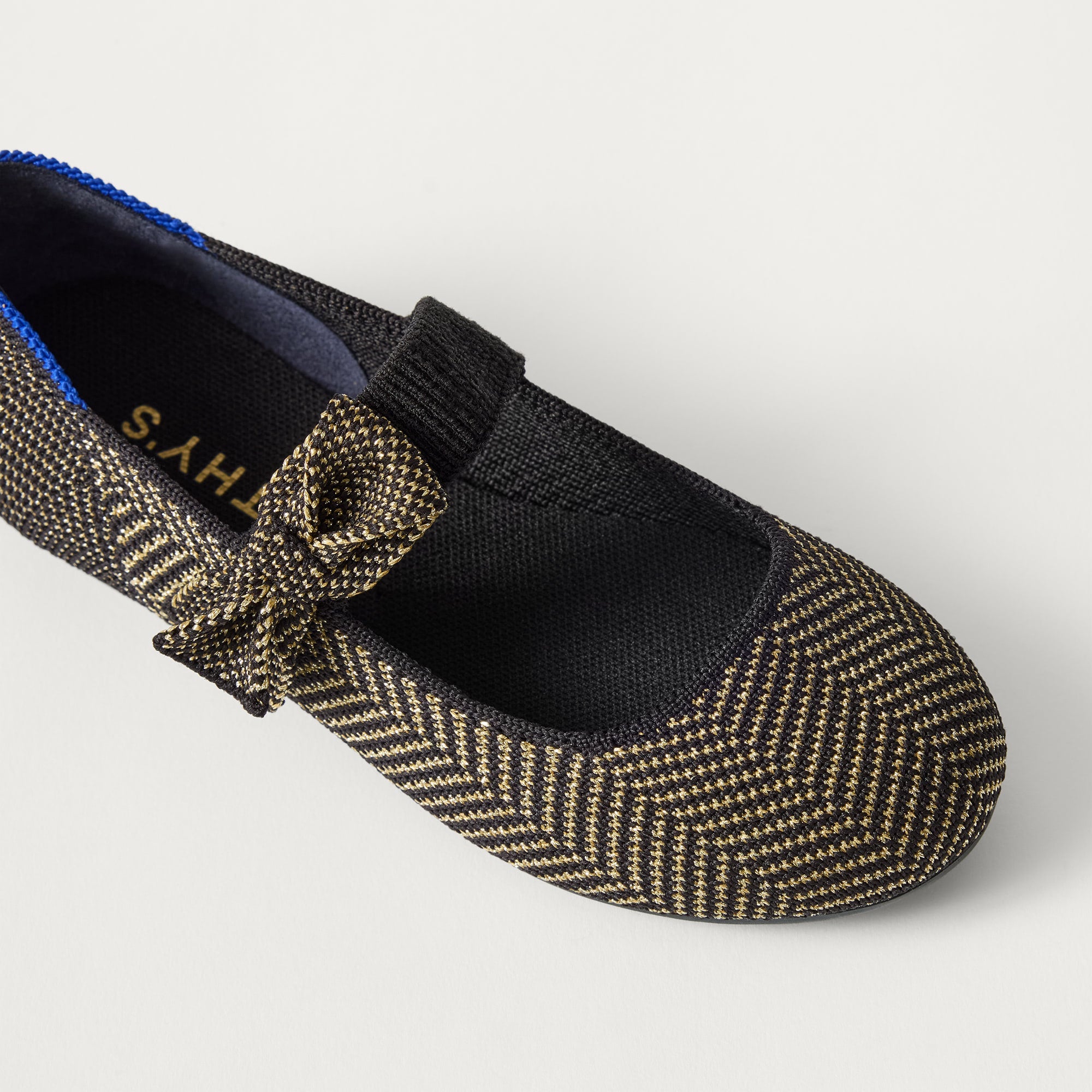 Rothy's The Kids Tux Bow Mary Jane scarpe nero oro metallizzato