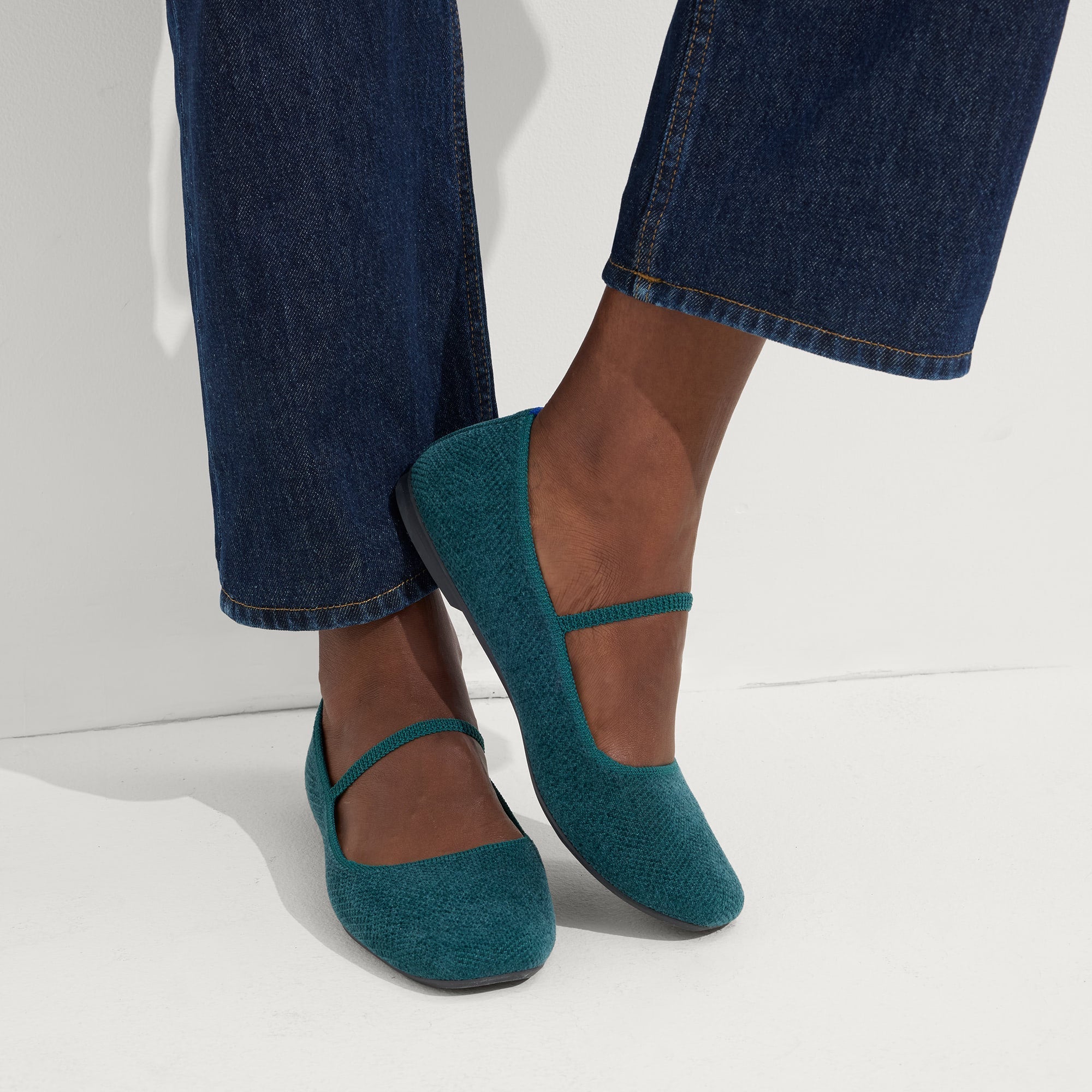 Rothy's Max Square Mary Jane ballerine ReVelvet Everglade verde