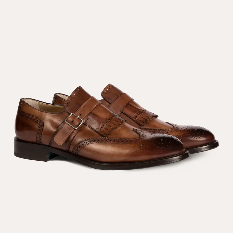Dellovo Laes monk strap uomo pelle nero fibbia singola